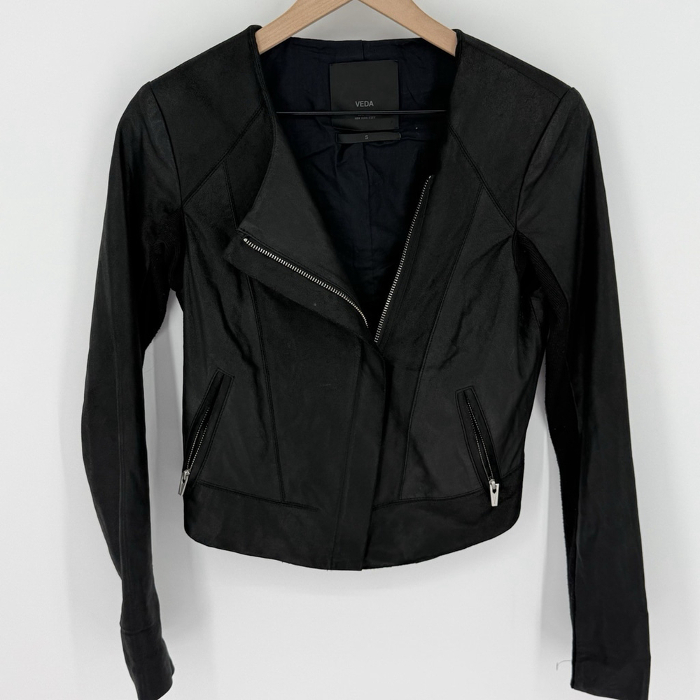 Veda New York Black Leather Moto Jacket Women’s Size Small